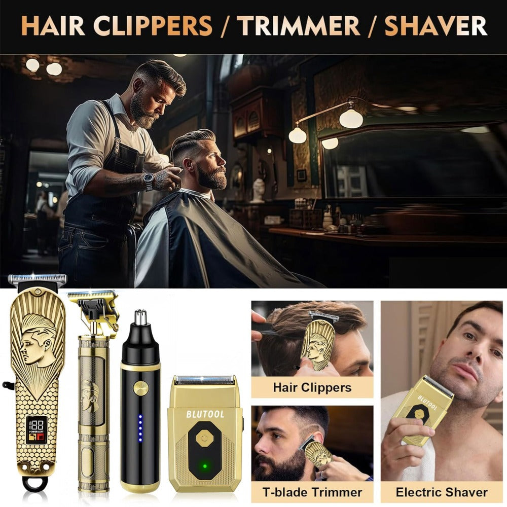 Hair Clipper & Beard Trimmer Set for Men USB Rechargeable with LCD Display – Professional Cordless Barber Kit Home Grooming B