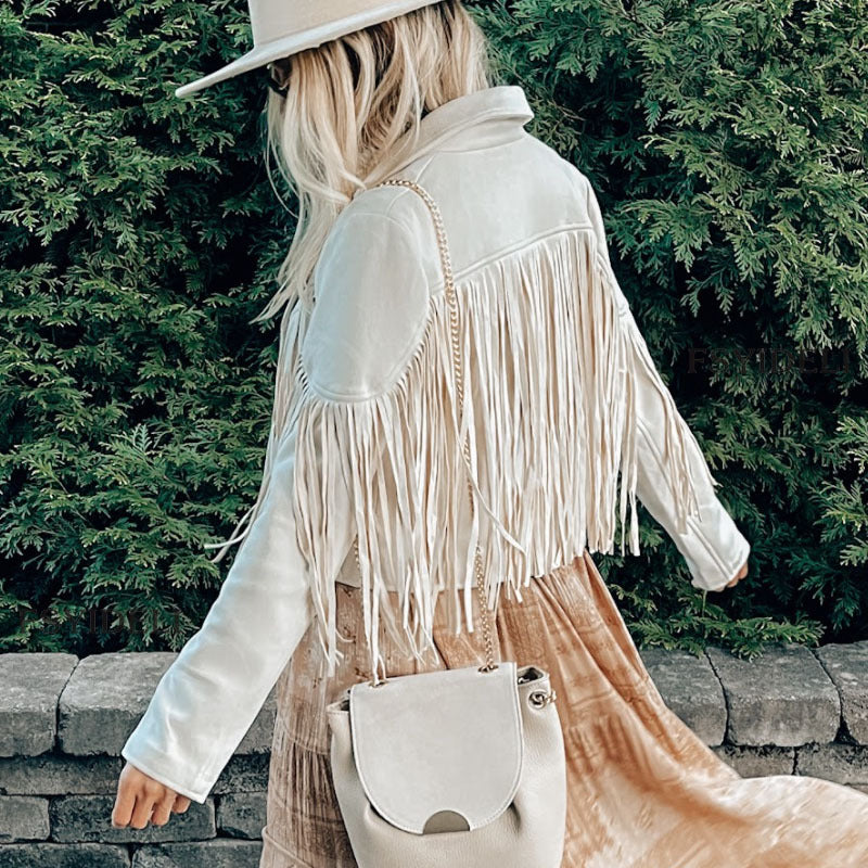 European And American Women's Clothing Jacket Leather Coat Deerskin Velvet Elegant Lapel Tassel Short Coat For Women Autumn And Winter New