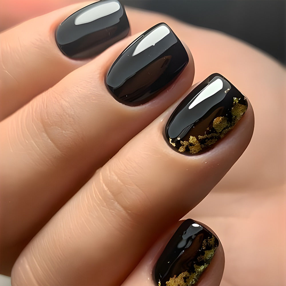 Press On Nails 96-Piece Short Square Black Ice-Crack Pattern Glossy Full-Cover Set with Nail Glue — image 6