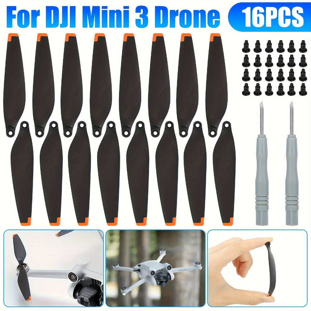 DJI Mini 3 Replacement Propellers 16pcs, Low-Noise Quick-Release Drone Blades Upgrade Kit with Screws & Screwdrivers — image 