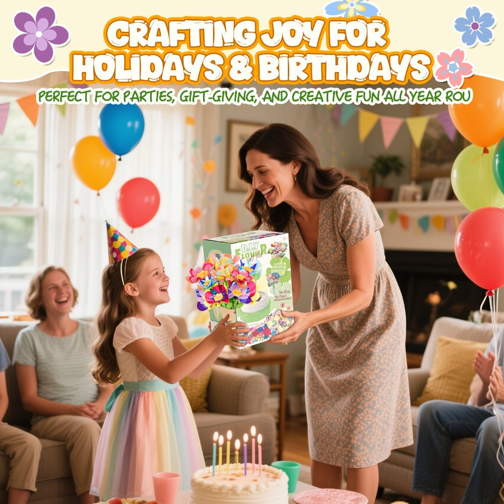 Flower Bouquet Maker Craft Kit with Hand-Operated Tool, Fabric Petals, Stems, Centers and Display Bases — image 4