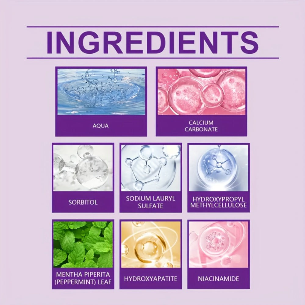 Two-Pack 100g Purple Mint Toothpaste with Hydroxyapatite and Niacinamide Listed on Ingredient Panel — image 6