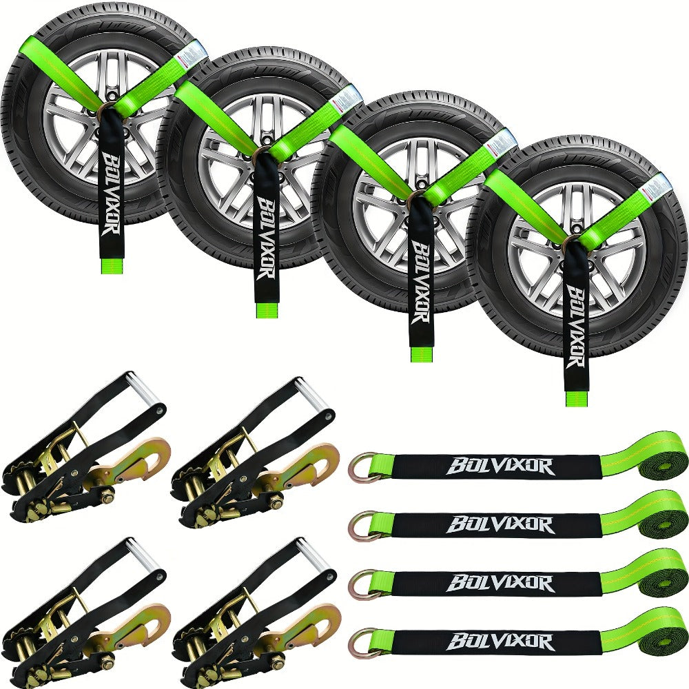 Wheel Straps Ratchet Tie Down 4-Pack 9, 900 lb Break Strength 2"x96" with Snap Hooks Anti-Slip Design – Heavy Duty UTV ATV SU