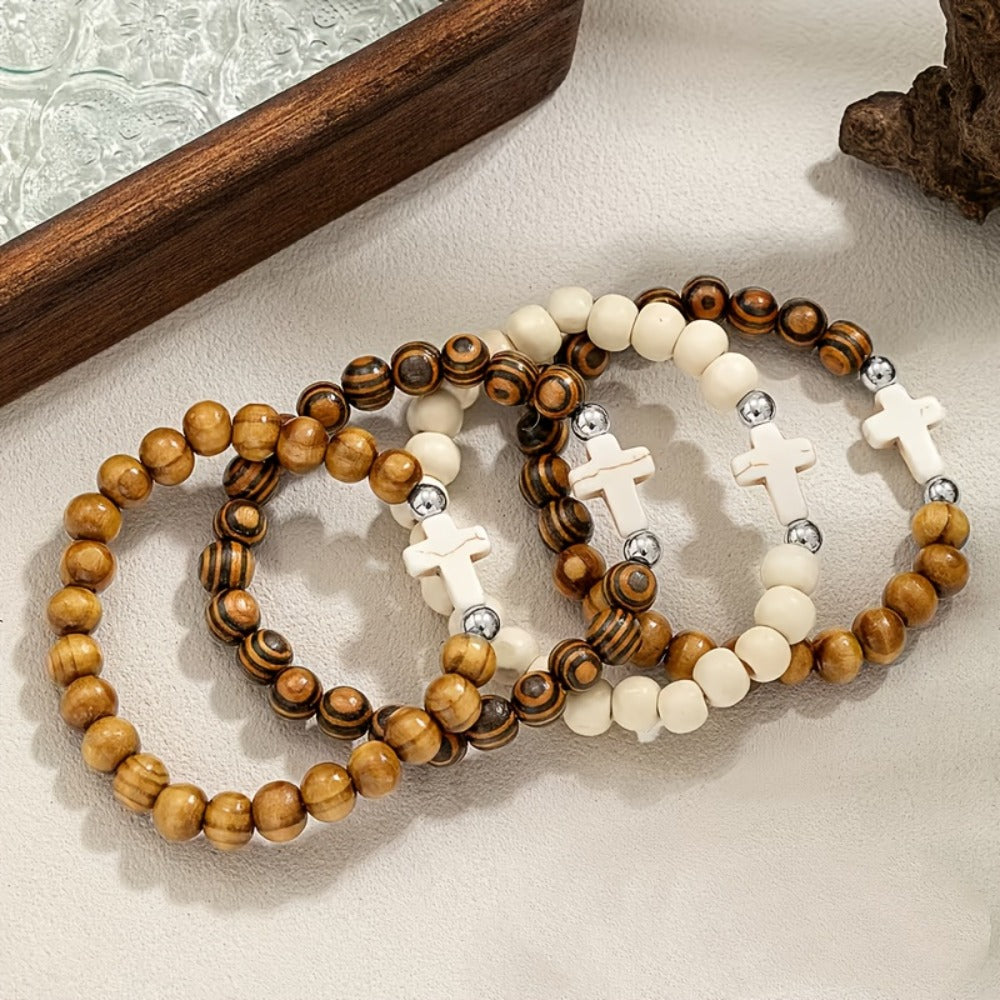 Cross Bracelets Bulk for Baptism Party Favors, 20/40PCS Vintage Ethnic Alloy Cross Pendant Woven Elastic Bracelets — image 7