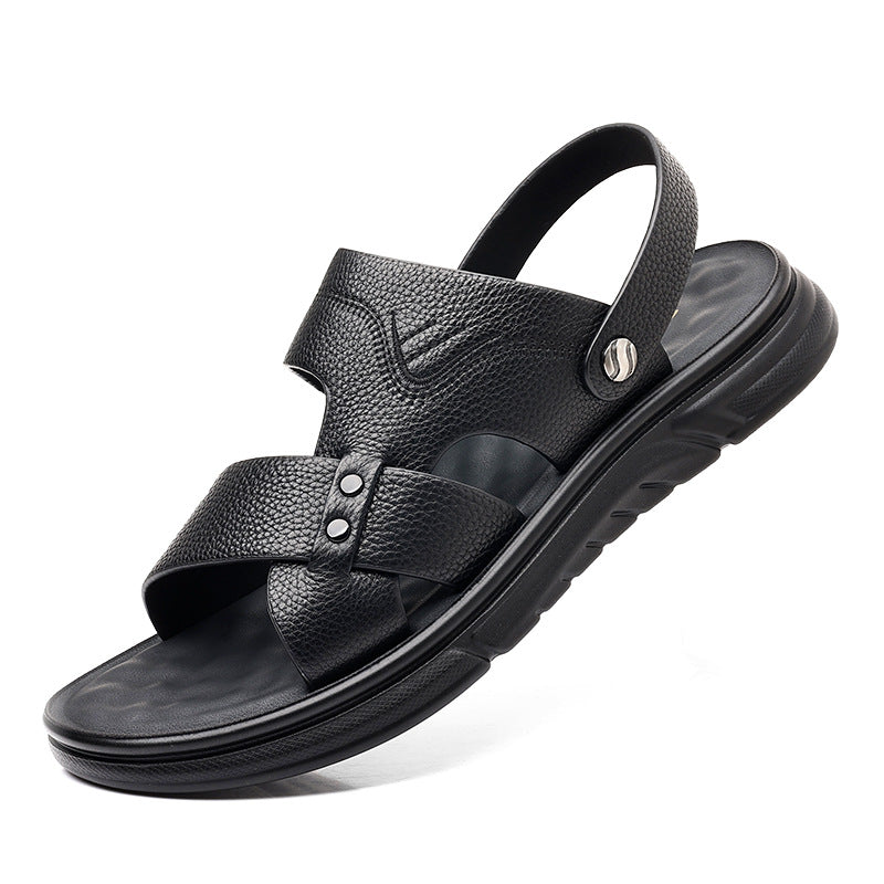 Men's Breathable Genuine Leather Beach Shoes Casual Soft Bottom Middle-aged And Elderly