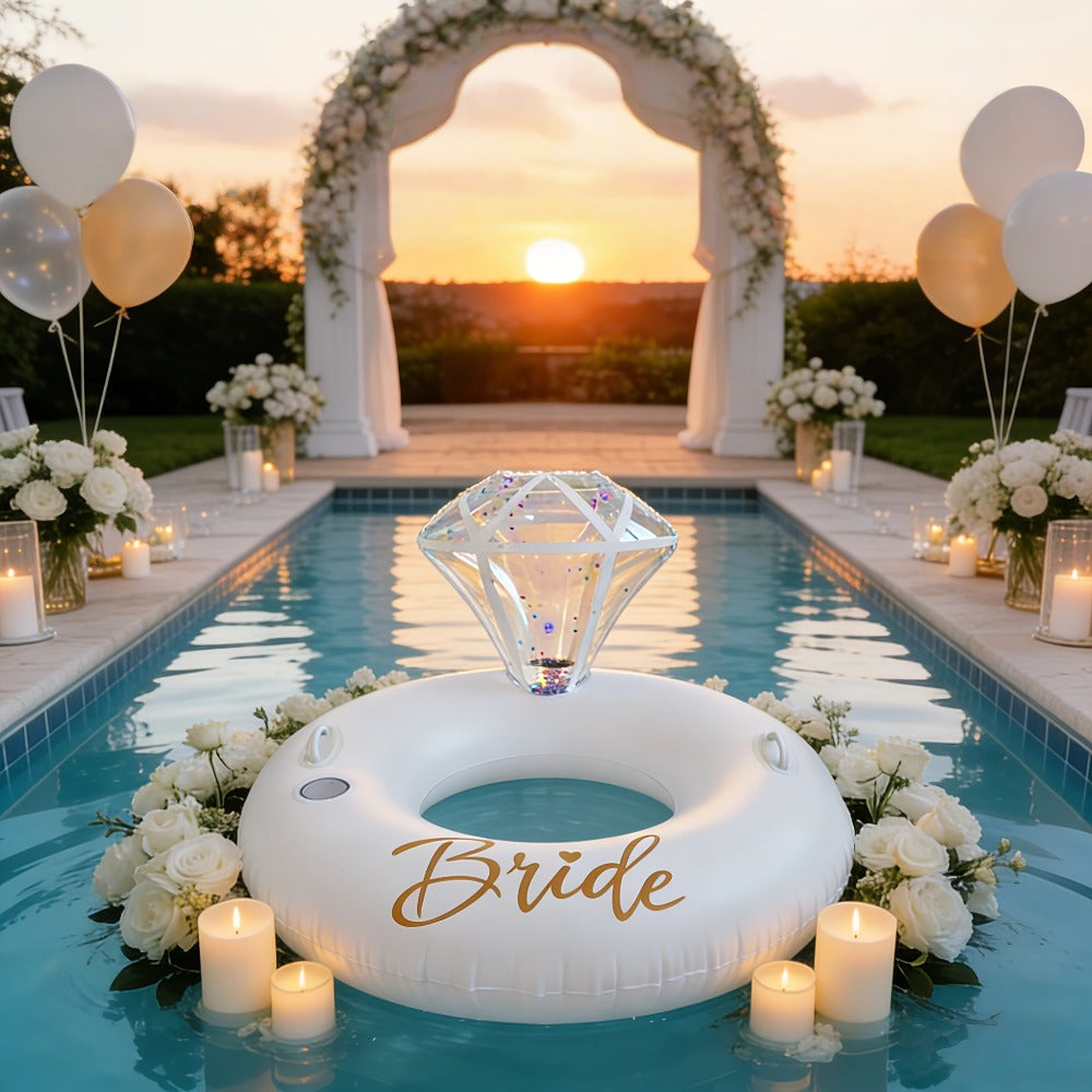 Giant Engagement Ring Pool Float, 49 x 31-Inch Inflatable in Gold, White or Pink for Bridal Pool Parties — image 4
