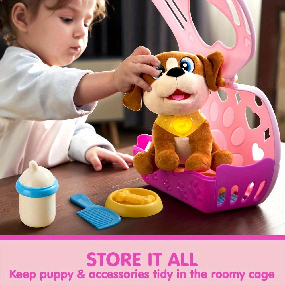 Interactive Plush Dog Toy for Toddlers with Carrier Set Music Lights Sounds with the Listed Color, Size or Set Options for Ev