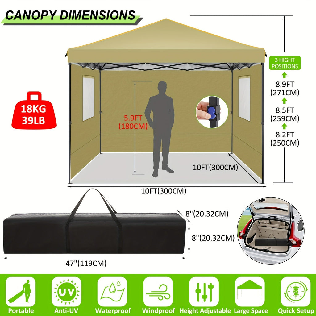 10x10ft Pop-Up Canopy Tent with Four Removable Sidewalls, Mesh Windows and Five Color Options — image 2