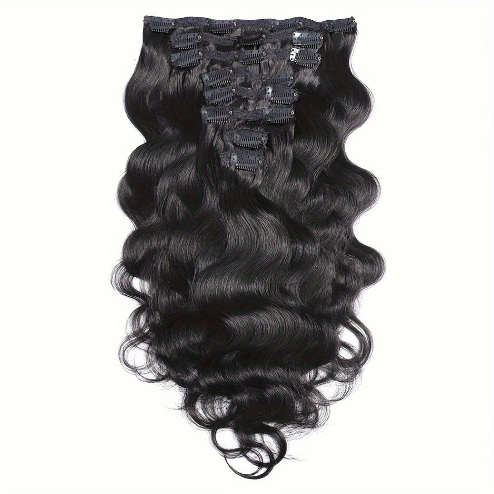 Clip In Human Hair Extensions Body Wave 8pcs 120g Full Head Real Human Hair Clip Ins Natural, for Home, Travel and Salon Hair