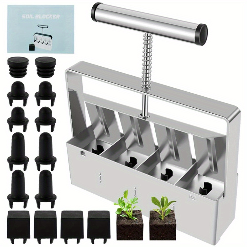Garden Clod Breaker & Soil Blocker Tool – Heavy Duty Metal Multi-Cell Soil Block Maker with Adjustable Handle for Seed Starti