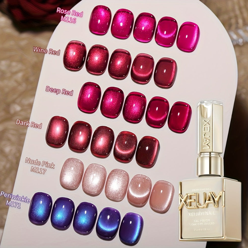 Gel Nail Polish 6-Color Berry Magnetic Cat-Eye Set in Frame Bottles with Plum-to-Magenta Shades — image 4