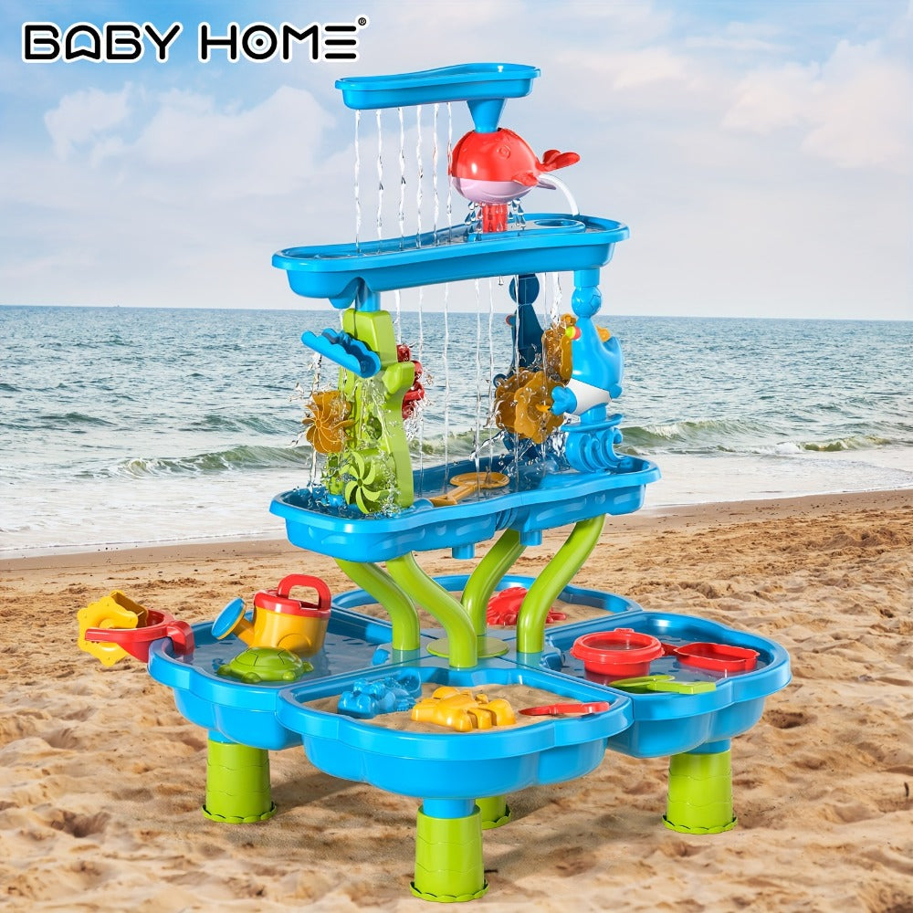 Water Play Table for Kids Double-Sided Waterfall & Beach Sand Zone, Outdoor Sensory Activity Toy for Toddlers Ages 3+ — image