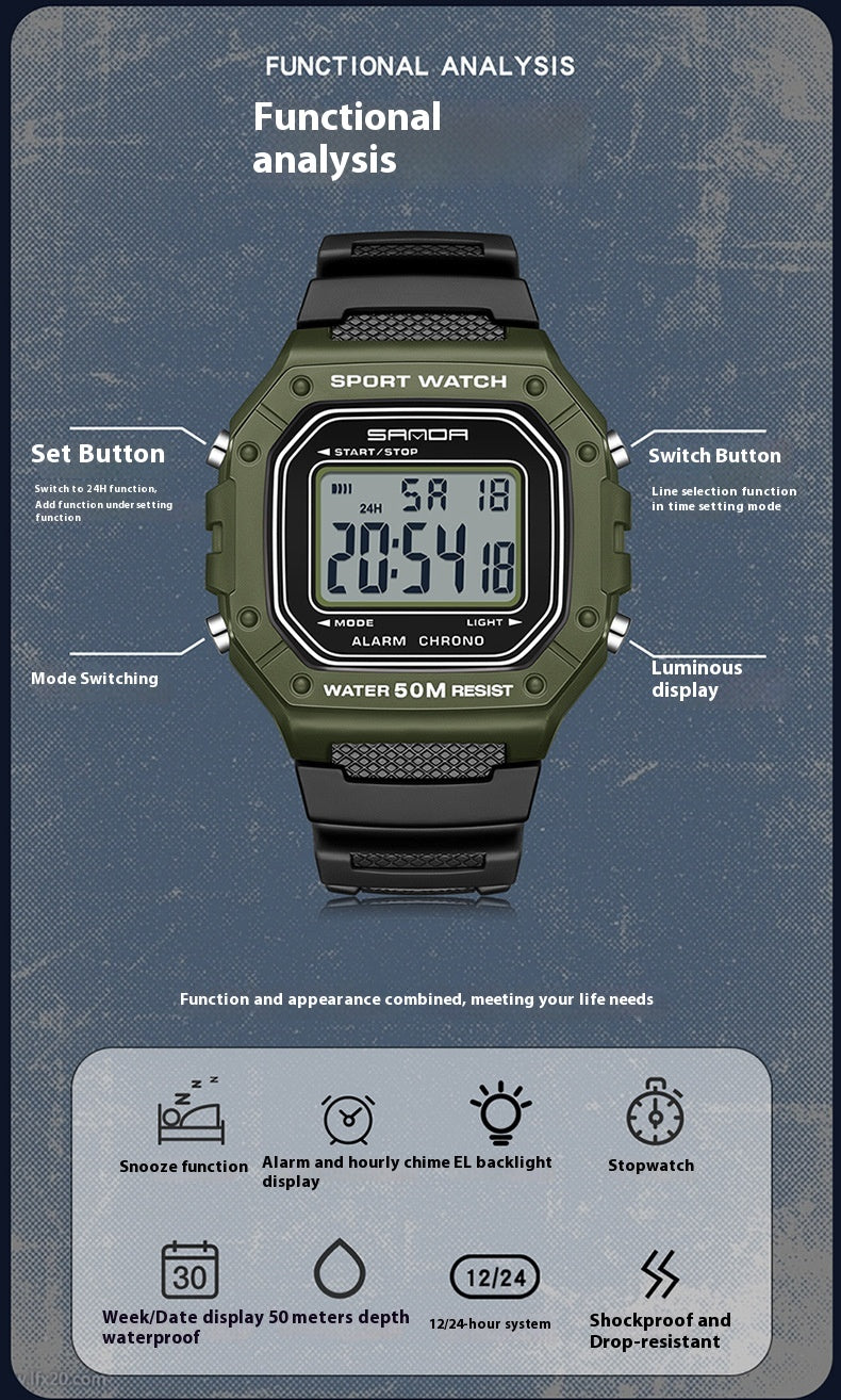 Swimming Waterproof Youth Electronic Watch Simple Alarm Clock