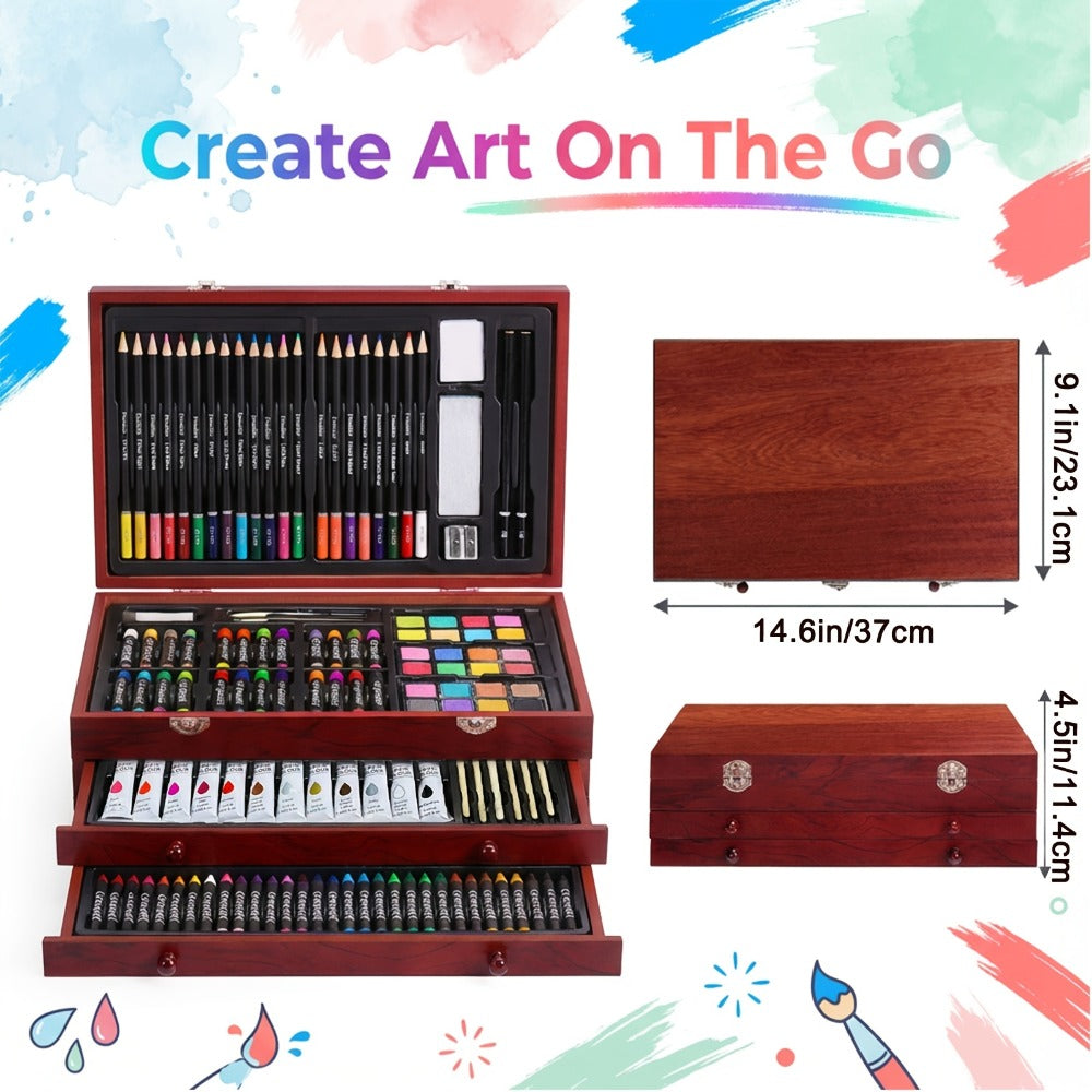 172 Piece Deluxe Art Set in Wooden Case with 2 Drawing Pads Crayons Acrylic with the Listed Color, Size or Set Options for Ev