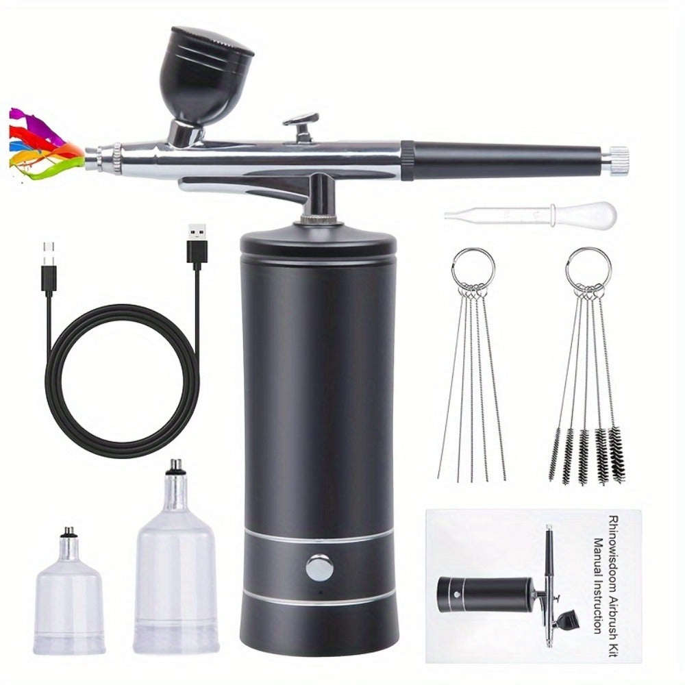 Portable Cordless Airbrush Kit with Compressor 0.3mm Nozzle – USB-C Rechargeable 23-27PSI Airbrush Gun for Makeup Nail Art Ca