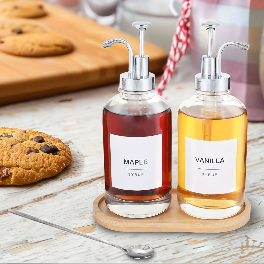 Glass Syrup Dispenser with Pump 4 Pack 16.9oz 500ml Coffee Bar Accessories Set with Silicone Funnel — image 10