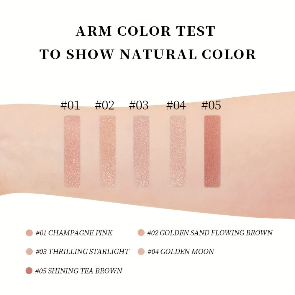 Shimmer Eyeshadow Palette 5 Shades Glowing Waterproof Creamy Blendable Formula with Built-in, for Makeup, Travel and Everyday