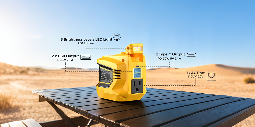 Battery Inverter for Dewalt 20V & 18V - 200W/350W/550W DC to AC 110V, USB, Type-C & AC Outlet, LED Work Light — image 12
