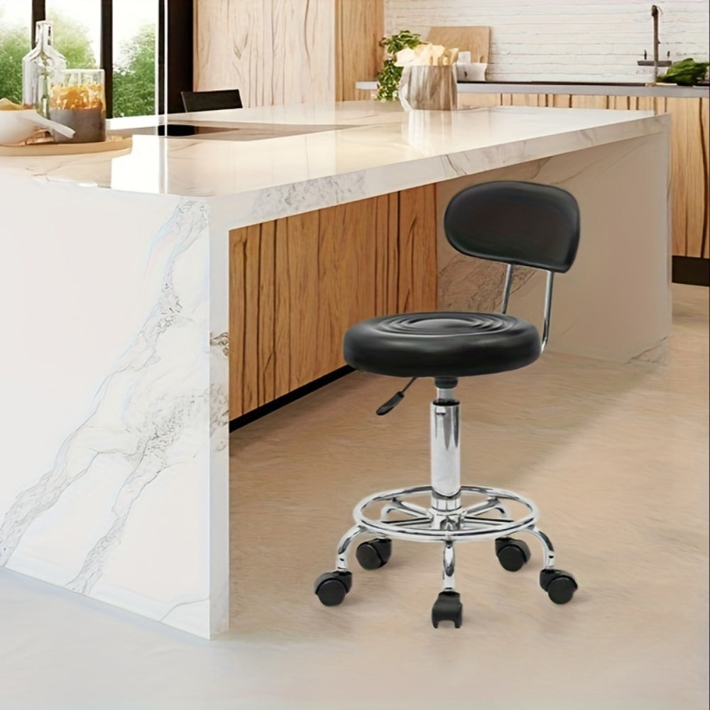 Cushioned Salon Stool with Backrest & Adjustable Height 18.9"-22.8" – Round 360° Swivel Chair for Hair Salon Spa Barbershop O
