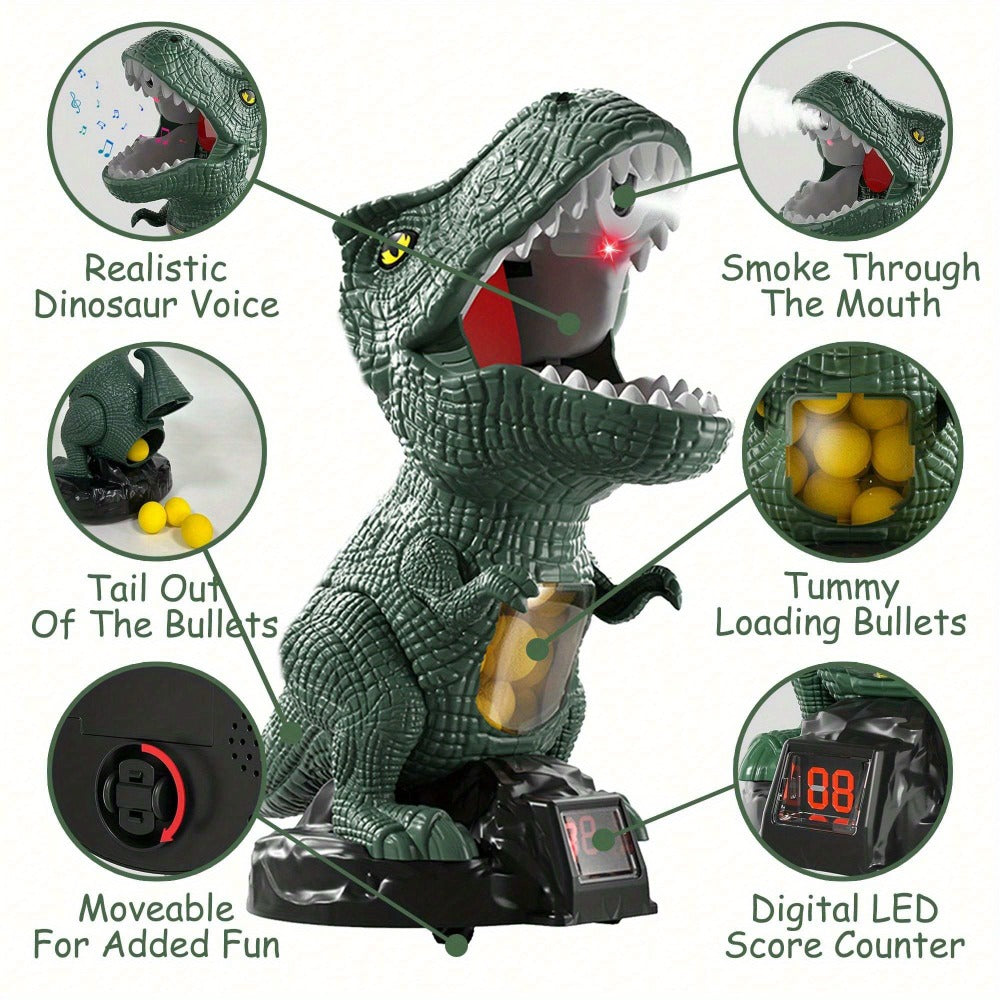 Dinosaur Shooting Toy Set for Kids, Air Pump Foam Bullet Blaster with Moving Dinosaur Targets, Twin Pistol — image 3