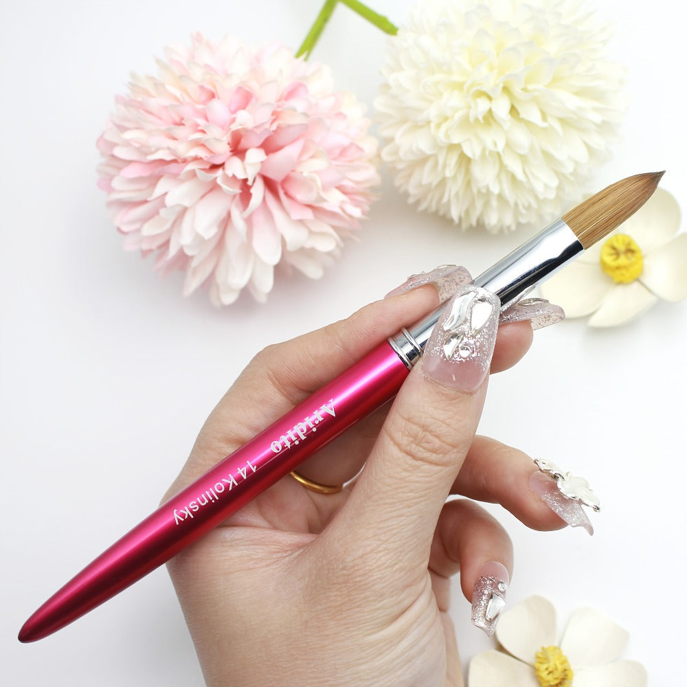 Kolinsky Acrylic Nail Brush Set 100% Pure Kolinsky Hair Flat Shape Sizes #10 #12 #14 – Professional Nail Art Sculpting Extens