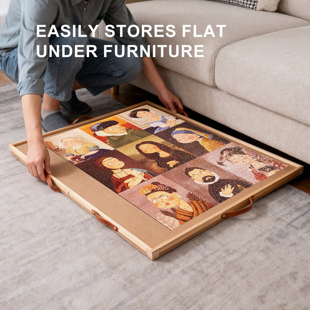 Jigsaw Puzzle Table 35"x27" with 360° Rotating Turntable & Easy-Pull Handle Drawers – Large Puzzle Board Organizer with Dust 