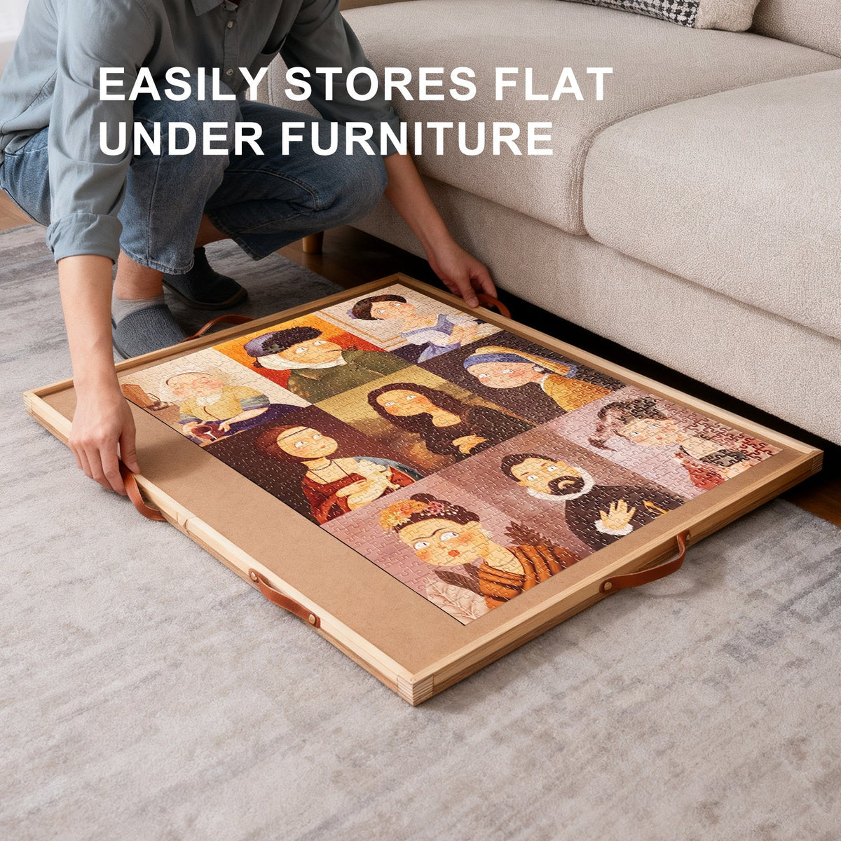 Jigsaw Puzzle Table 35"x27" with 360° Rotating Turntable & Easy-Pull Handle Drawers – Large Puzzle Board Organizer with Dust 