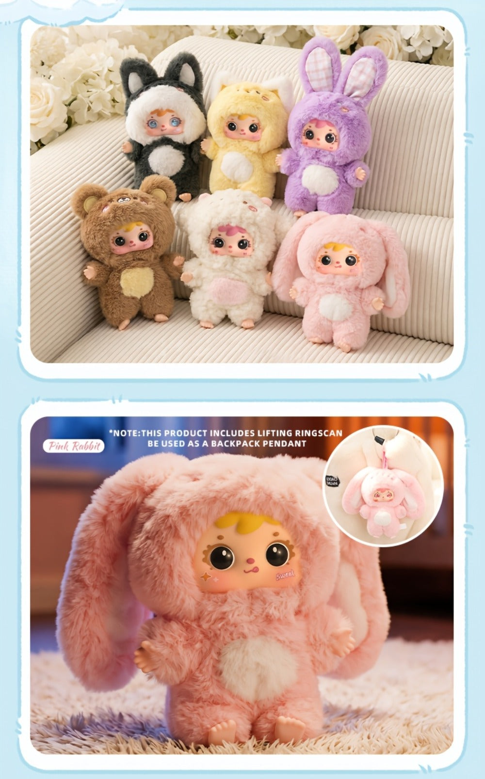 Kawaii Plush Keychain Charm, Cute Pet Healing Doll Rabbit Bear Stuffed Animal Bag Pendant, Random Style — image 17