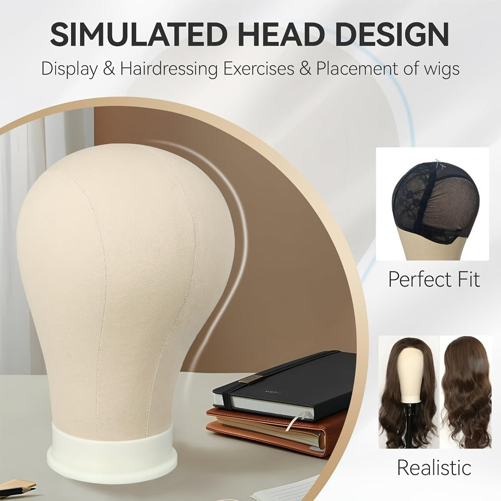 Canvas Mannequin Head for Wig Making with Stand 21 22 23 24 Inch – Complete Set with Needles & Wig Caps, Holes for Styling He