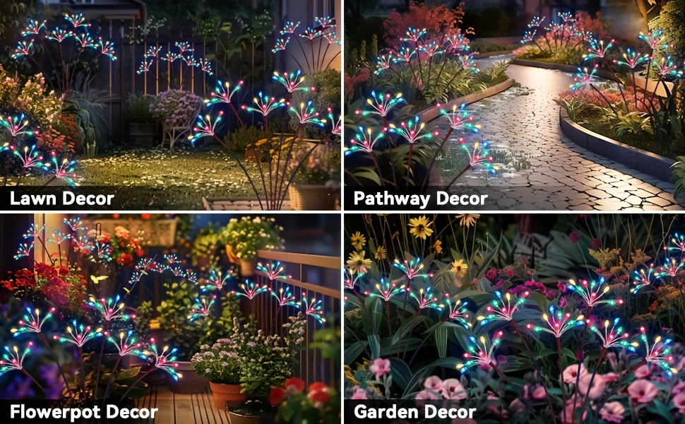 Solar Garden Lights 4-Pack Swaying Firework Stakes with Two Modes and Six Colors for Flowerbed Decor — image 21