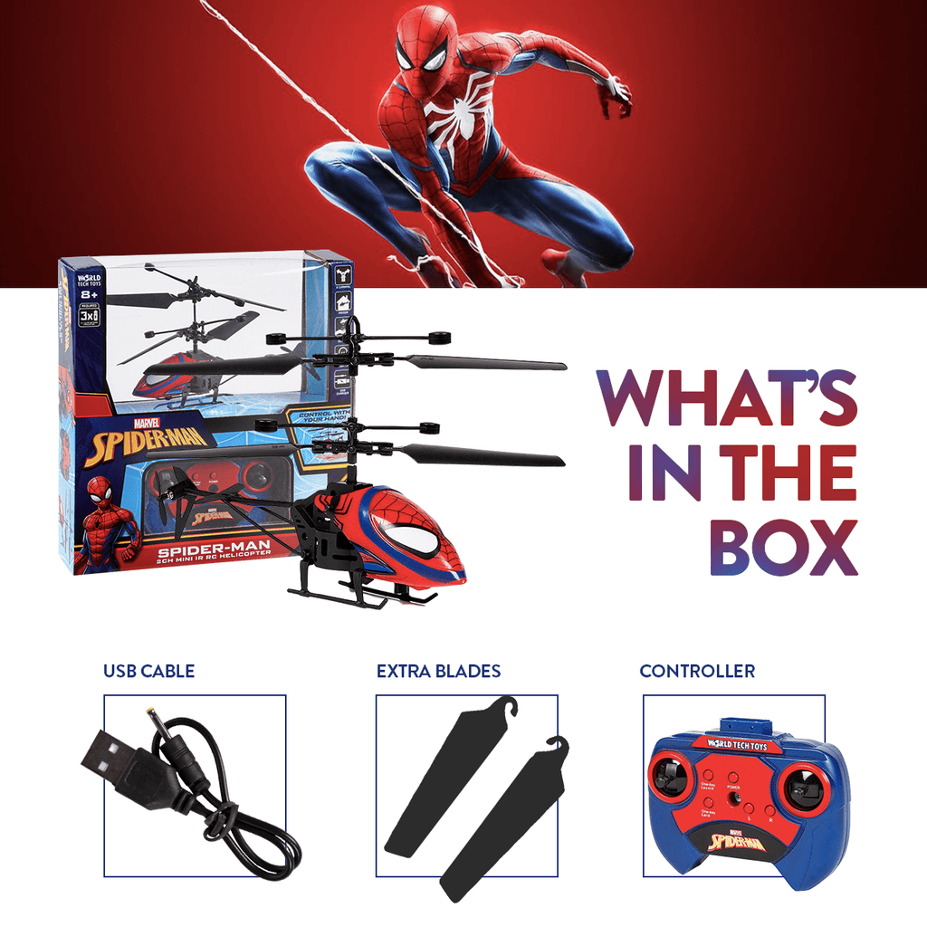 Marvel Spider-Man 2CH IR Remote Control Helicopter, Indoor Flying Toy for Kids Boys Superhero Fan — image 6