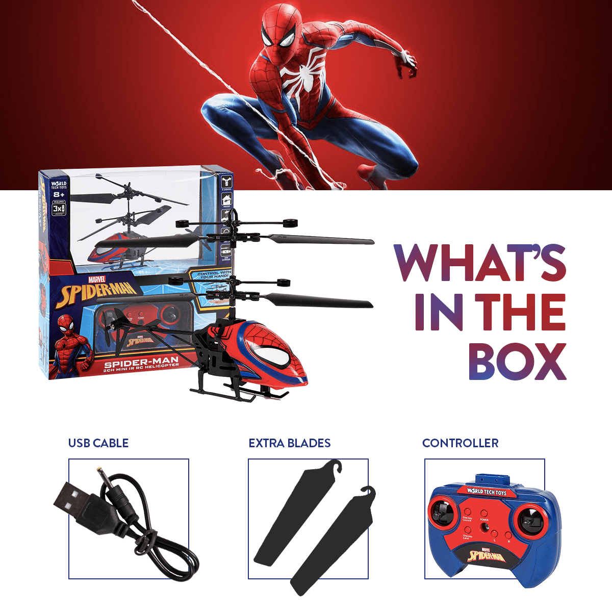Marvel Spider-Man 2CH IR Remote Control Helicopter, Indoor Flying Toy for Kids Boys Superhero Fan — image 6
