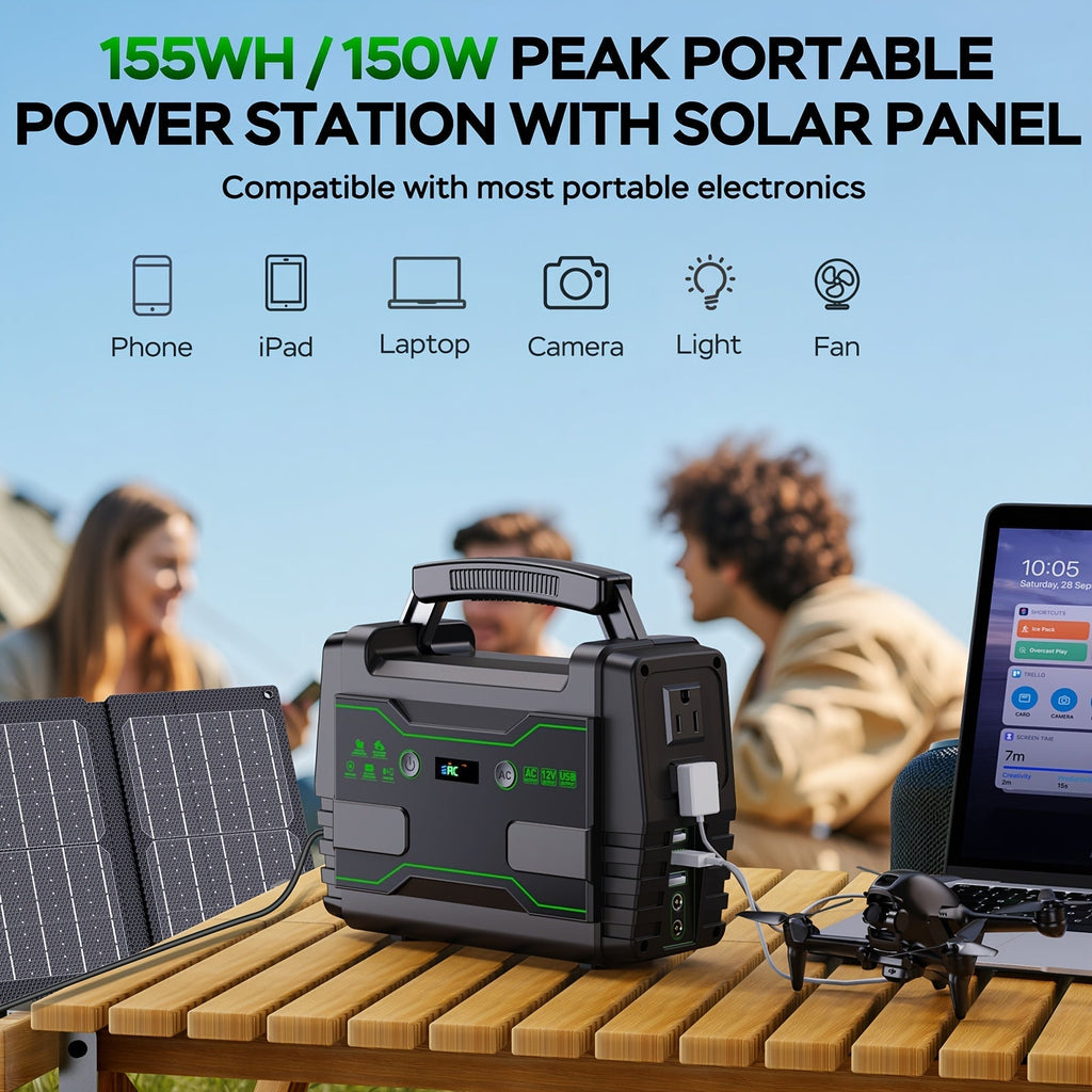 Portable Power Station 155Wh or 222Wh Configurations with AC Outlet, USB Ports, LED Light and Solar Option — image 2
