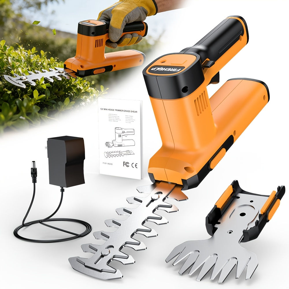 Electric Hedge Trimmer 2-in-1 Cordless with Rechargeable Lithium Battery, Brushless Motor Pruning Shears & Grass Shrub Cutter
