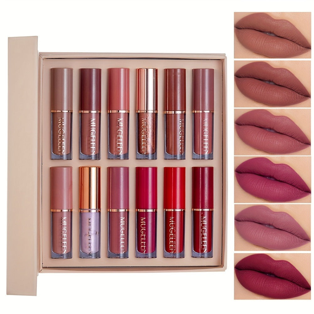 Lip Gloss Set by MUGE LEEN with 12 Mixed Nude, Pink and Red Lip Colors in a Presentation Box — image 1