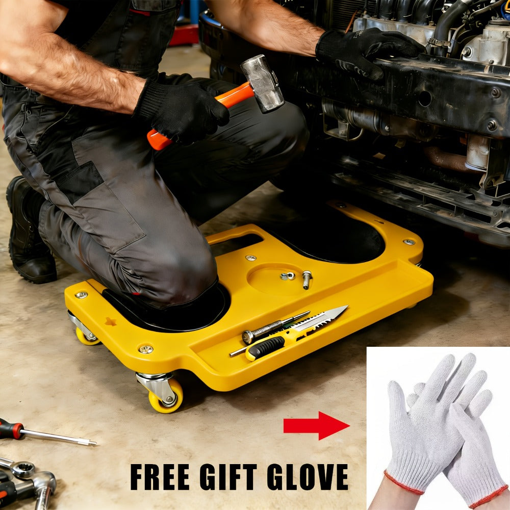 Rolling Knee Creeper Pad with Built-In Tool Tray – ABS High-Impact Frame, Cushioned Kneeling Pad for Car Repairs, Carpentry &