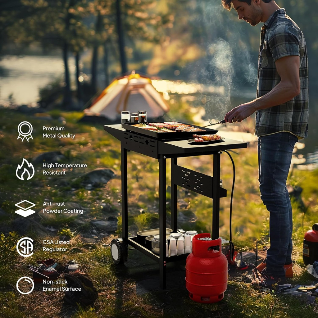 Flat Top Griddle Propane Tabletop 2 or 4 Burner, 20000 BTU Portable Gas Grill with Nonstick Enamel Tray — image 15