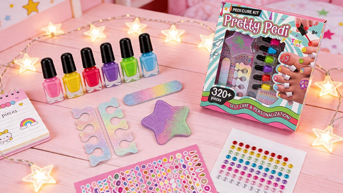 Pedicure Play Set for Girls 8+, 320+ Pieces Pretend Spa Kit with Colorful Nail Polishes & Stickers — image 6
