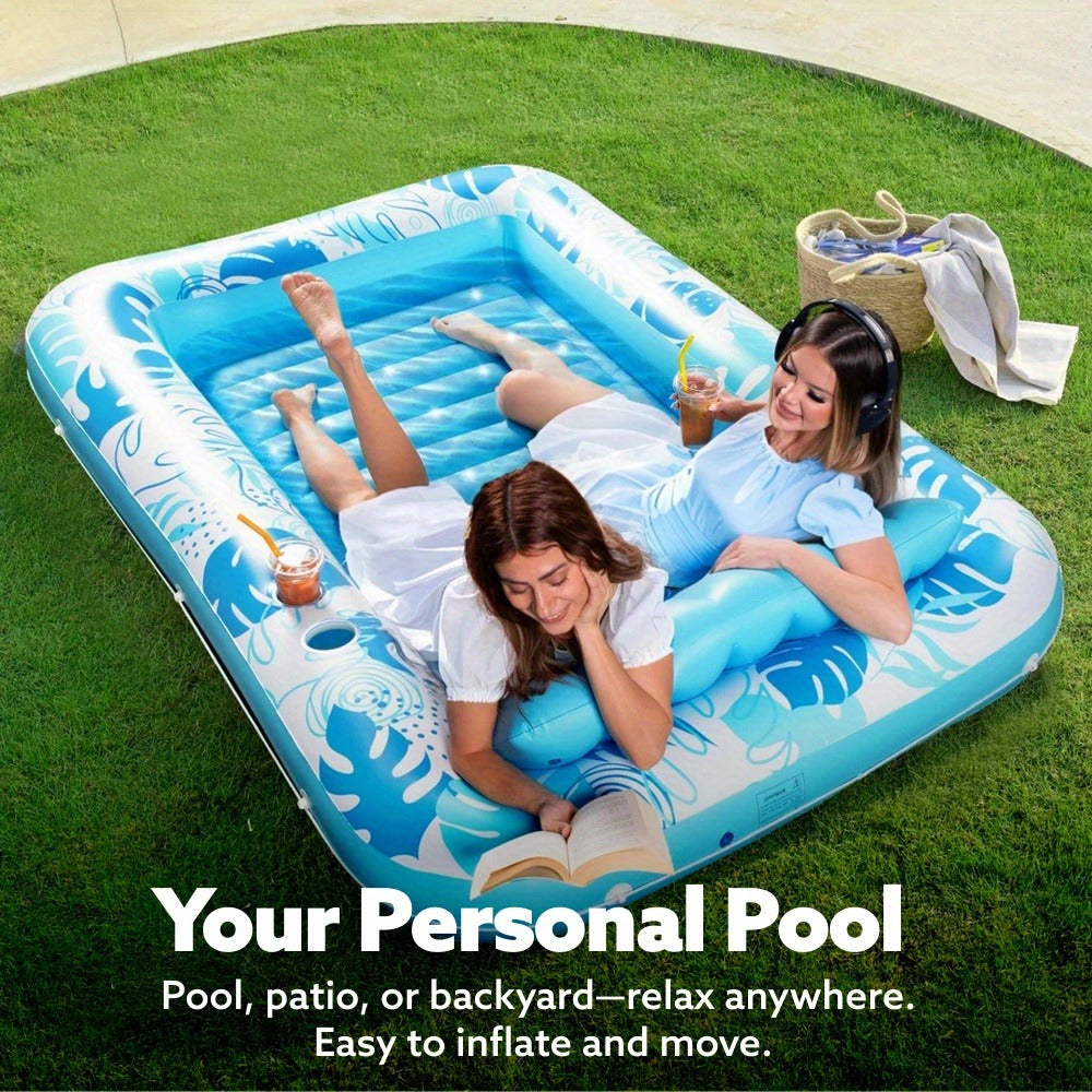 85 x 57-Inch Inflatable Pool Float Tanning Bed in Blue with Open Center, Ribbed Base and Raised Pillow — image 5