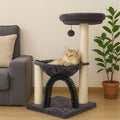 Gray 27.8-Inch Cat Tree with Plush Basket, Top Perch, Scratching Posts, Grooming Arch and Hanging Ball — image 1