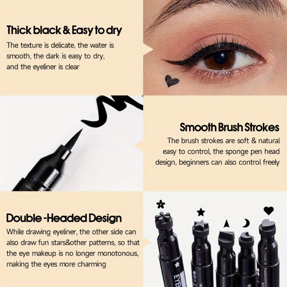 Winged Eyeliner Stamp Pen Set Double-Ended 8 Wing Styles Waterproof Quick-Dry Liquid Liner, for Makeup, Travel and Everyday V