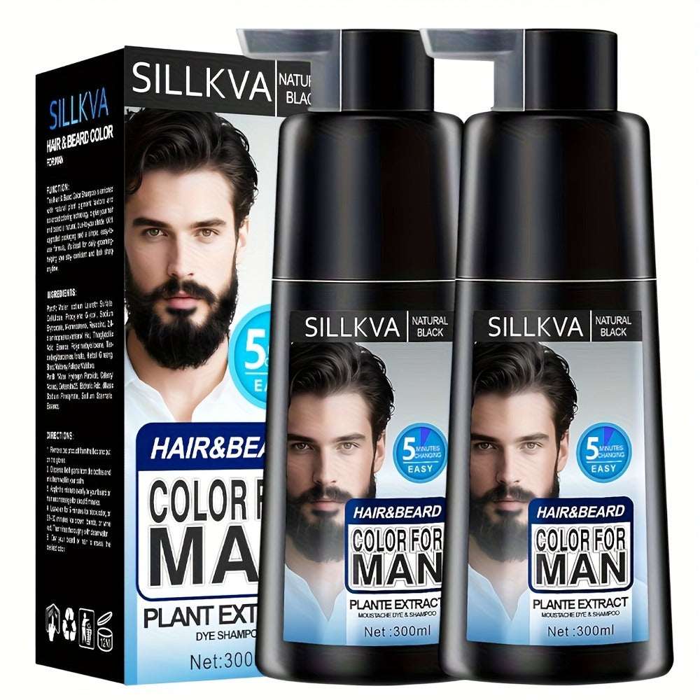 Men's 3-in-1 Black Hair & Beard Dye Shampoo, 8-Minute Gray Coverage, Ammonia-Free Natural Color — image 3