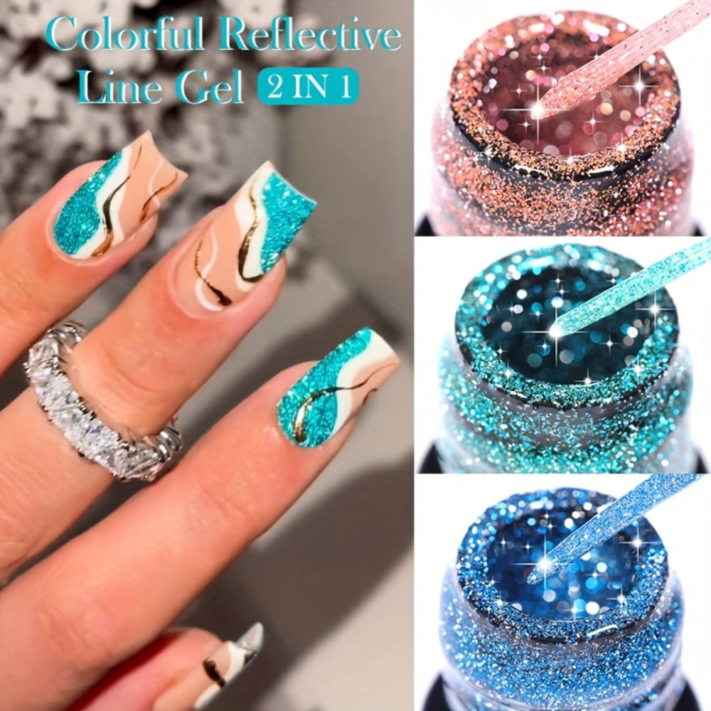 Reflective Liner Nail Art Gel Six-Bottle Set with 5ml CR01 to CR06 Colors and Slim Brushes for Detail Lines — image 6