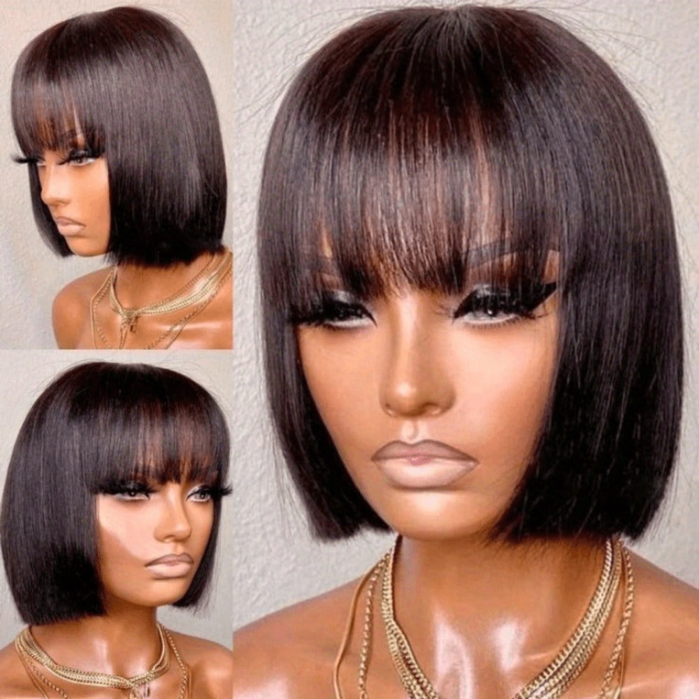 Lace Front Wig Human Hair Bob with Bangs, 4x1 HD Lace, 180% Density and 10-14in Length Choices — image 8