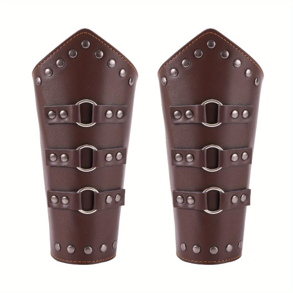 Medieval Arm Bracers 2pcs PU Leather Gauntlet Wristbands for Men, Renaissance Knight Warrior Viking Cosplay Costume Prop for 