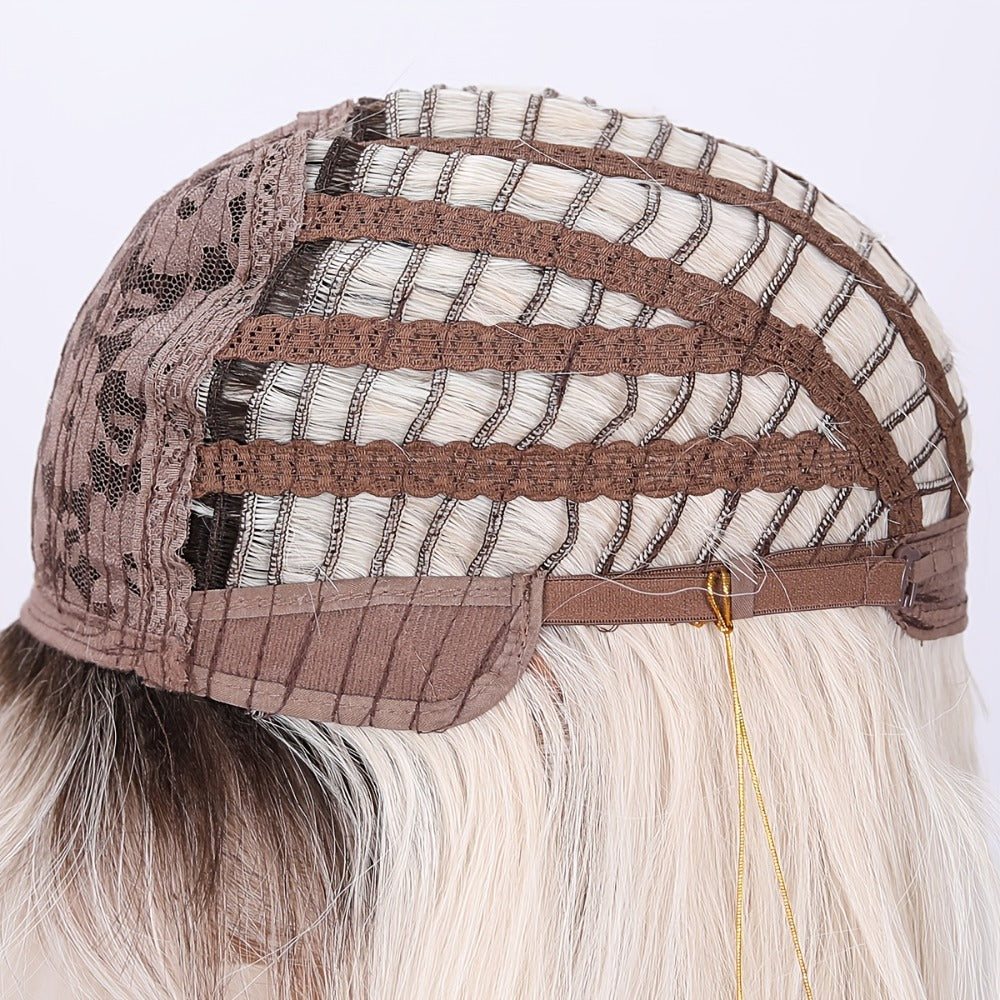 Synthetic Wig 16-Inch White Gradient Straight Style with Bangs and Glueless Rose Net Cap for Cosplay — image 6