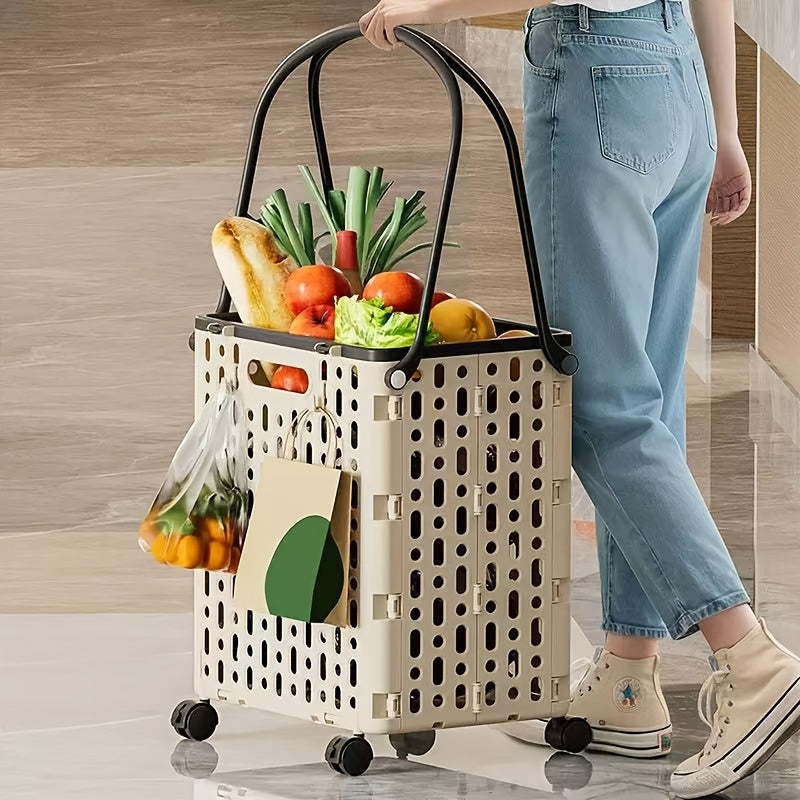 Foldable Shopping Cart with Wheels and Handle Large Capacity Portable Trolley for Grocery Camping Travel Laundry Beach Outdoo