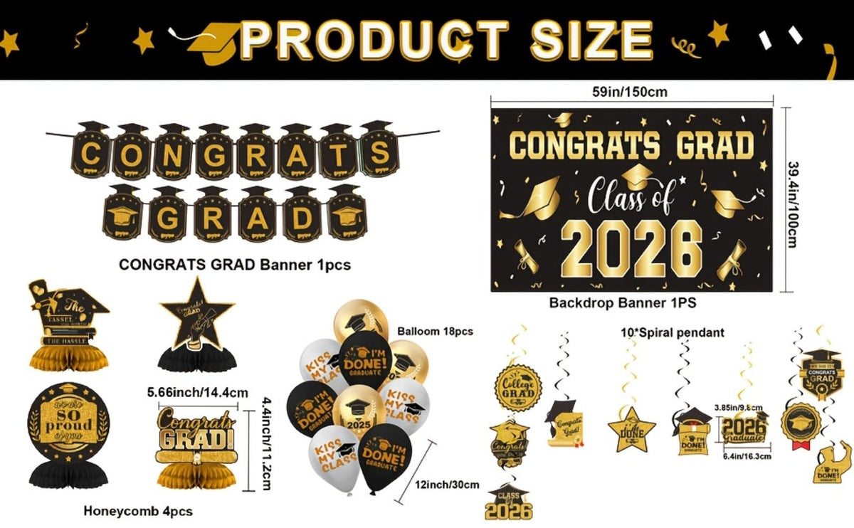 Class of 2026 Graduation Decoration Set with Letter Banner, Hanging Pieces and Six Color Options — image 16