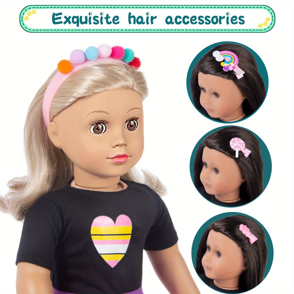 18 Inch Doll Travel Accessories Set 25 Pcs, Unicorn Suitcase Roller Skates Backpack Outfit Hairpins School Supplies — image 8