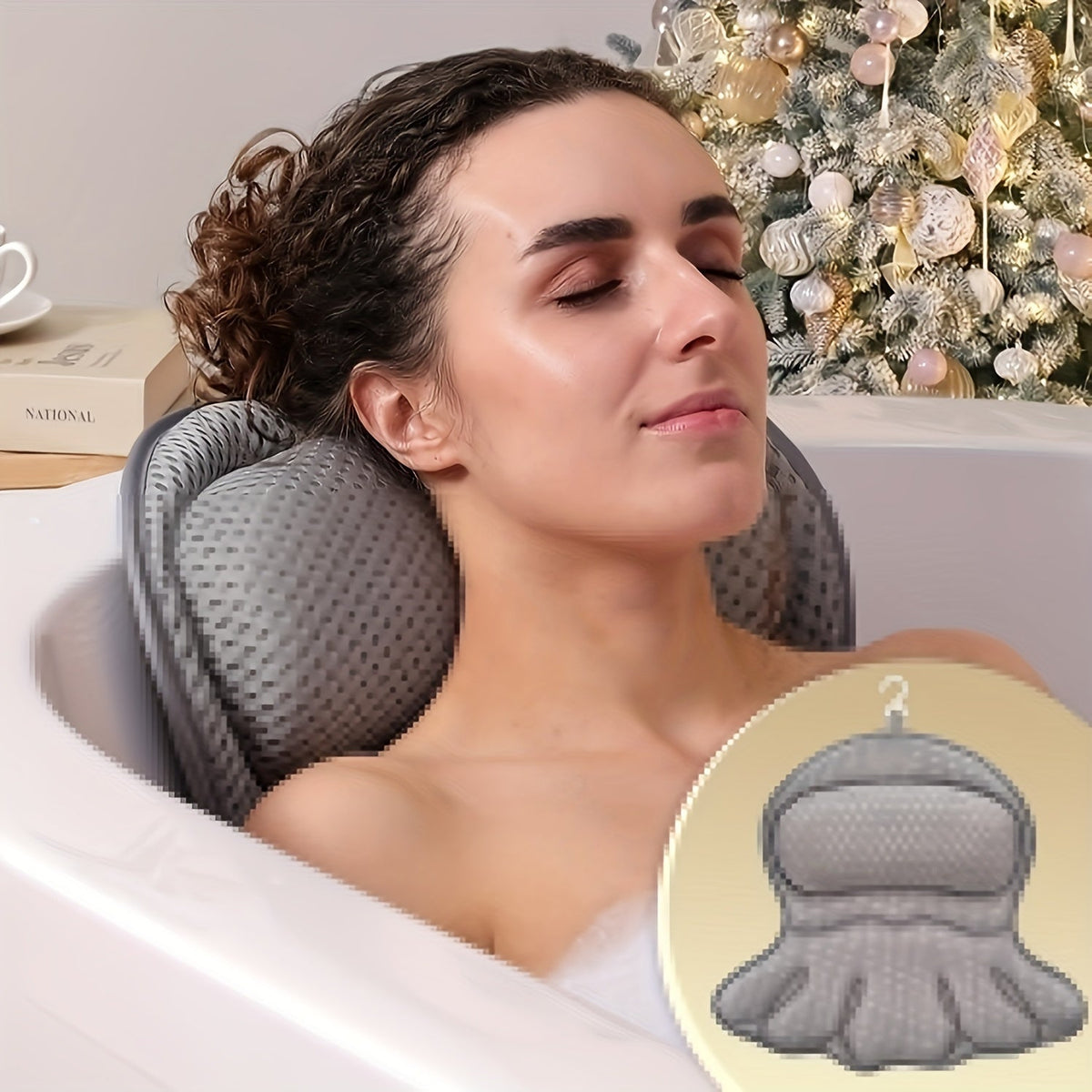 Contoured Bathtub Neck and Back Cushion with 4D Air Mesh, Suction Cups and White or Gray Finish — image 7